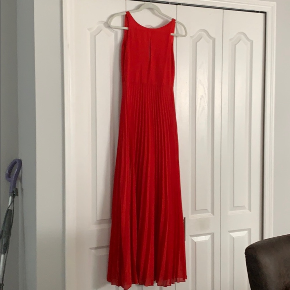 Red Pleated Floor Length Dress